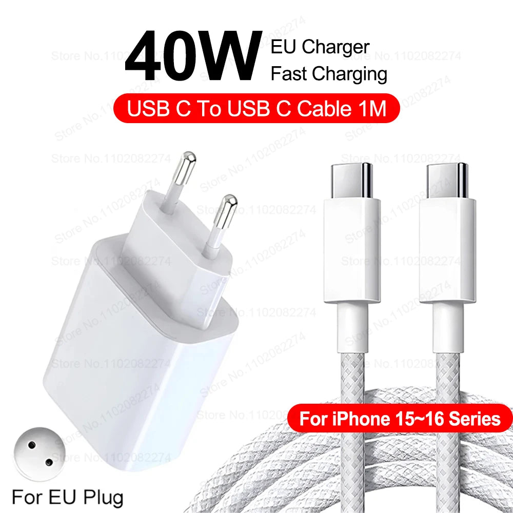 PD 40W Fast Charger For iPhone 14 13 12 11 15 16 Pro Max Phone Charger For iPhone 15 16 Plus USB C Cable Fast Charging Data Line