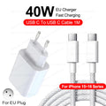 PD 40W Fast Charger For iPhone 14 13 12 11 15 16 Pro Max Phone Charger For iPhone 15 16 Plus USB C Cable Fast Charging Data Line